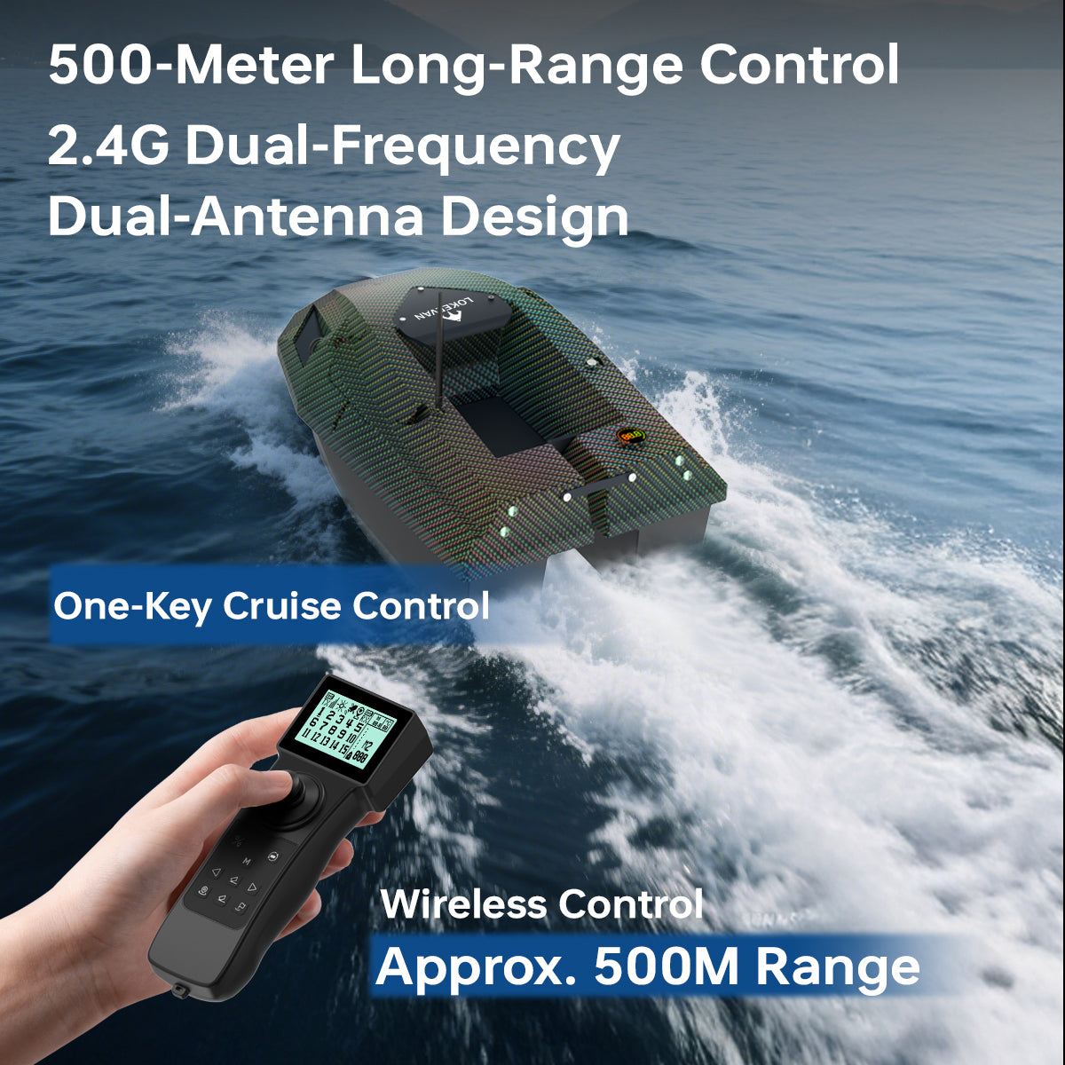 LOKEEVAN D50E GPS bait boat with depth and temperature sensing feature overview