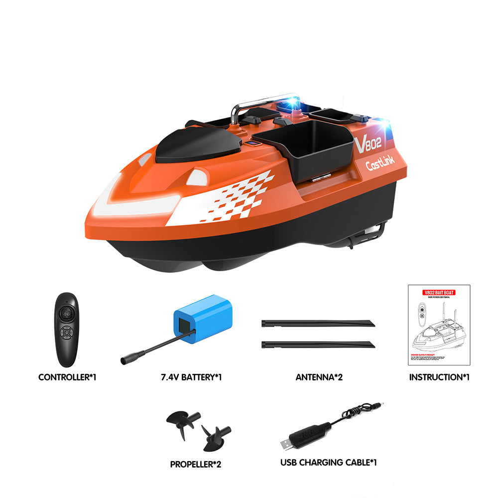 LOKEEVAN V802PRO Orange four-hopper remote bait boat feature overview