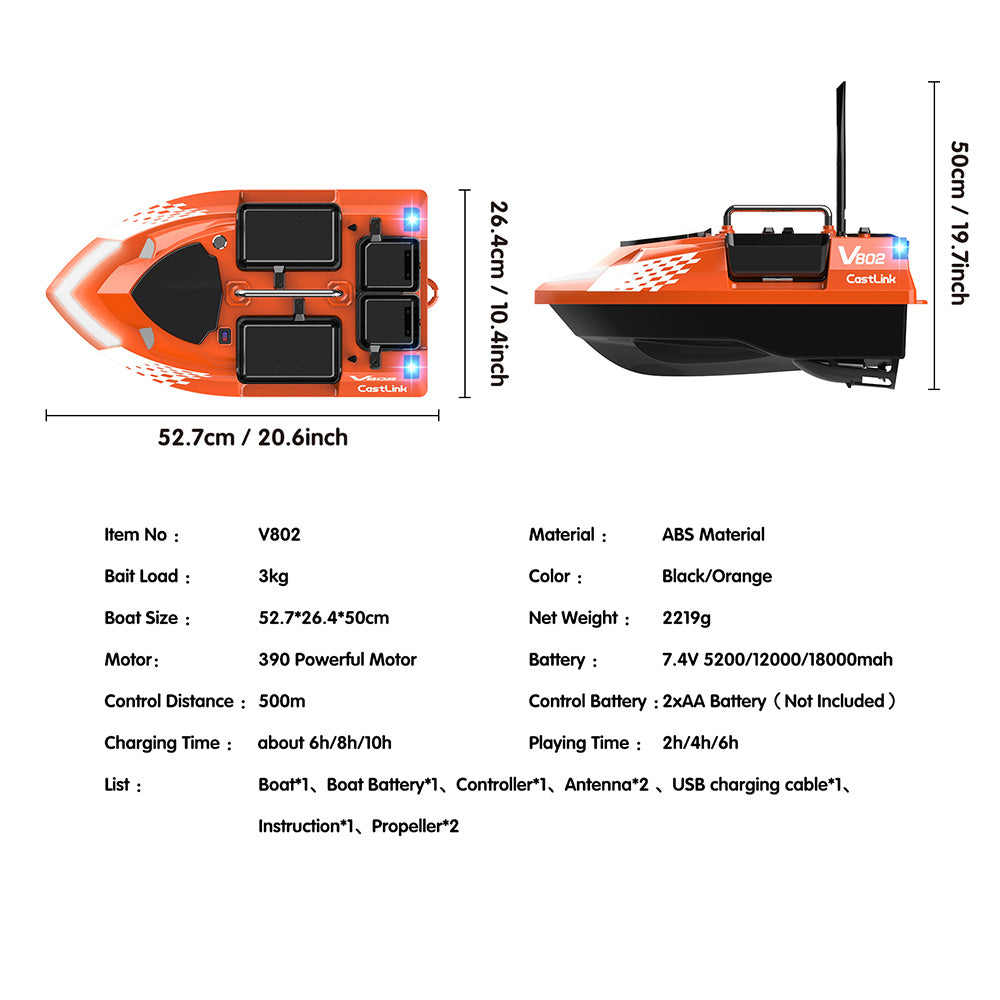 LOKEEVAN V802PRO Orange four-hopper remote bait boat feature overview