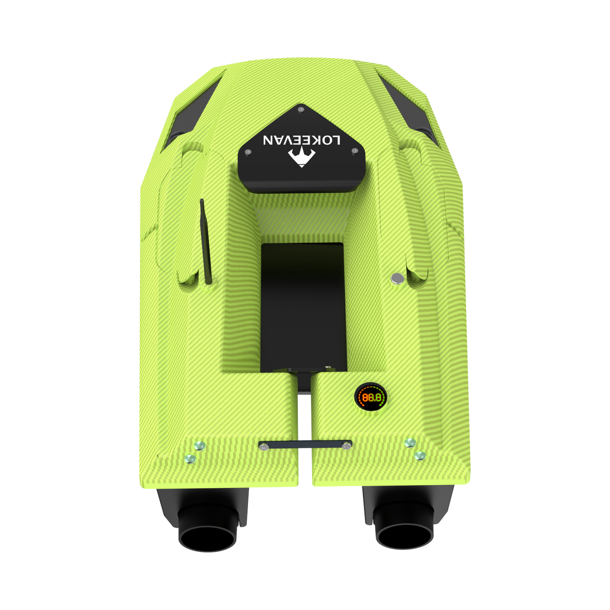 LOKEEVAN D50B Matte Yellow Carbon GPS bait boat for long carp fishing sessions on white background