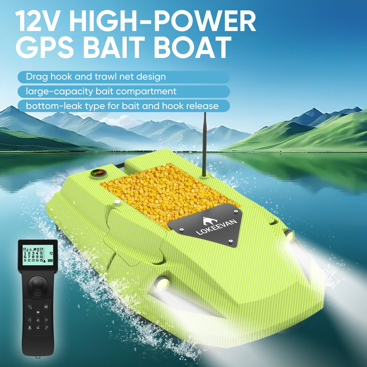 LOKEEVAN D50B Matte Yellow Carbon GPS bait boat for long carp fishing sessions