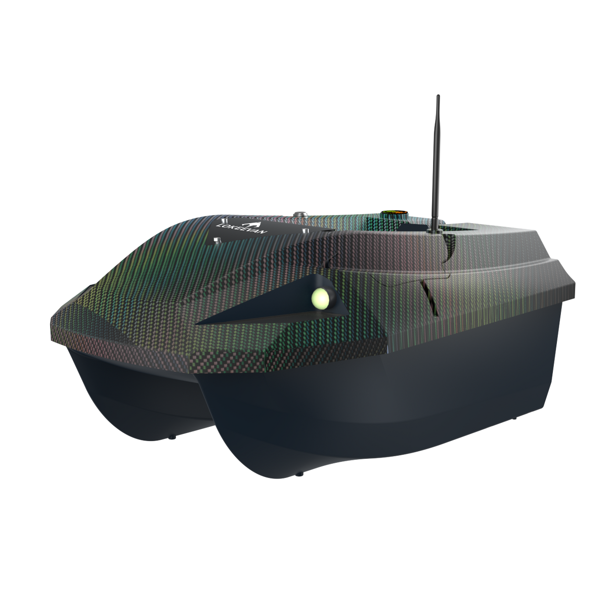 LOKEEVAN D50E Black Carbon GPS bait boat with depth and temperature sensing on white background