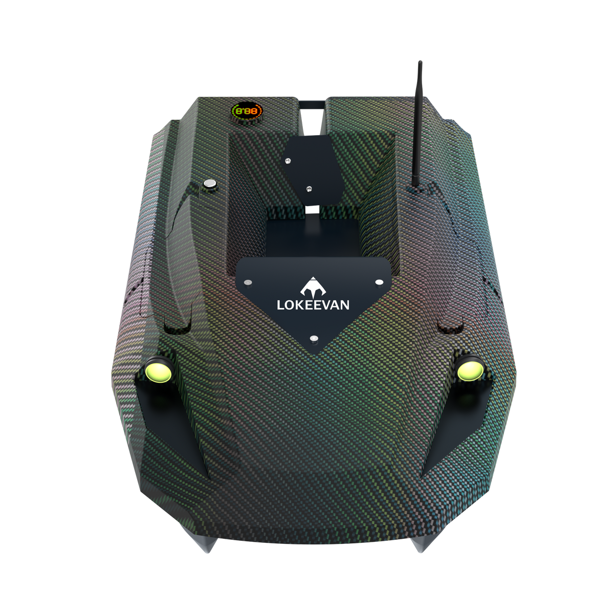LOKEEVAN D50E Black Carbon GPS bait boat with depth and temperature sensing on white background