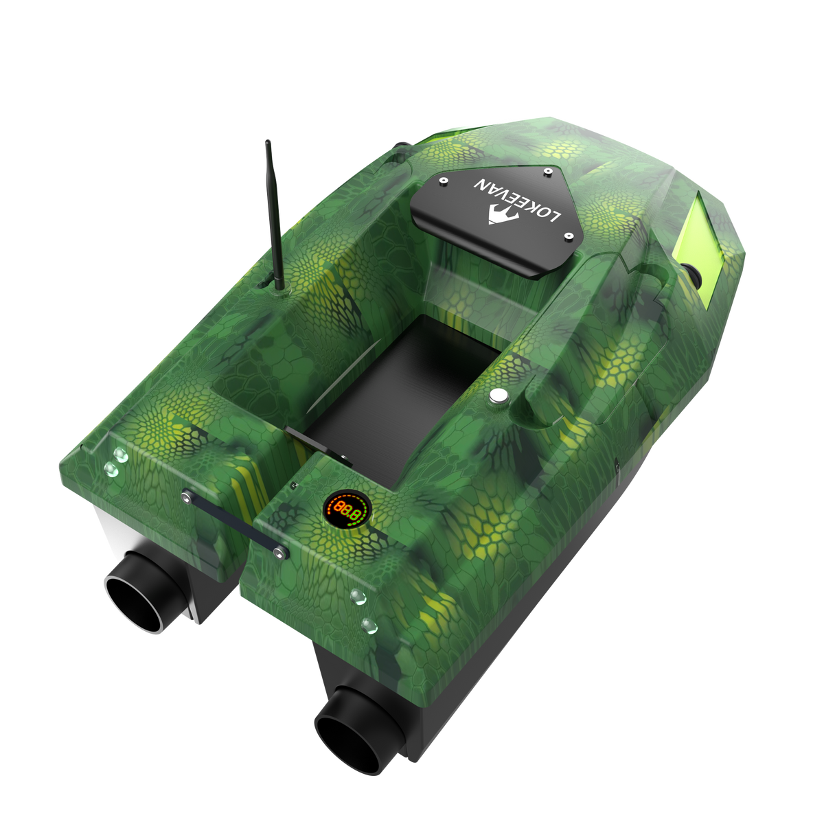 LOKEEVAN D50E Green Snake GPS bait boat with depth and temperature sensing on white background