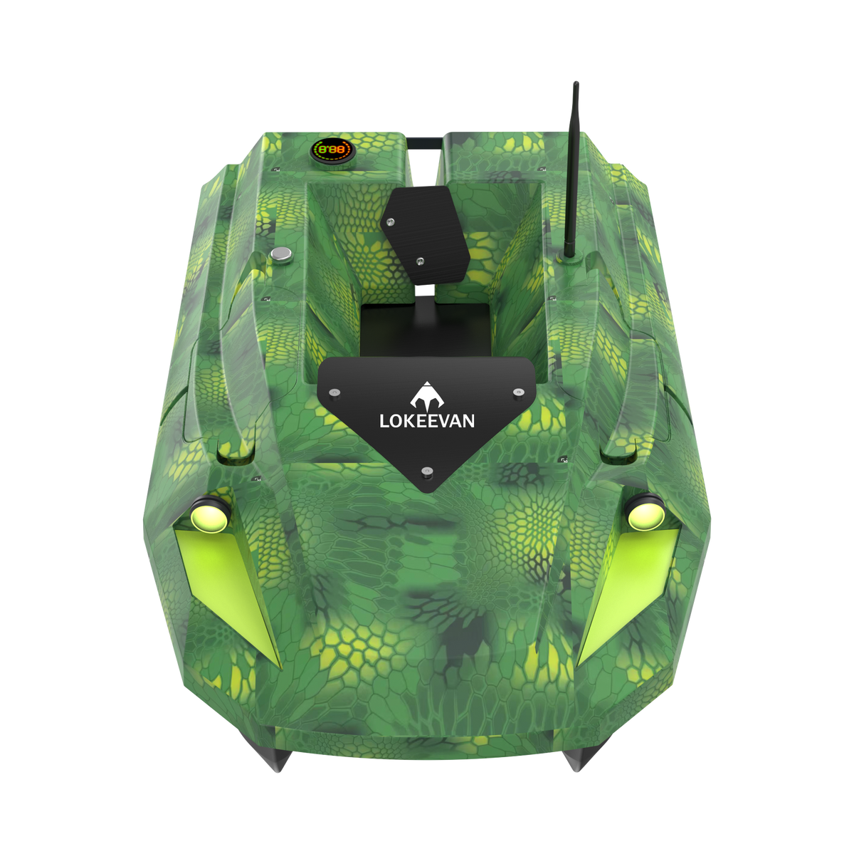 LOKEEVAN D50E Green Snake GPS bait boat with depth and temperature sensing on white background