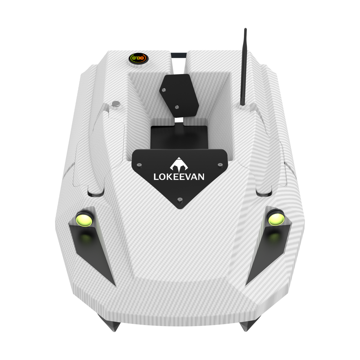 LOKEEVAN D50E White Carbon GPS bait boat with depth and temperature sensing on white background