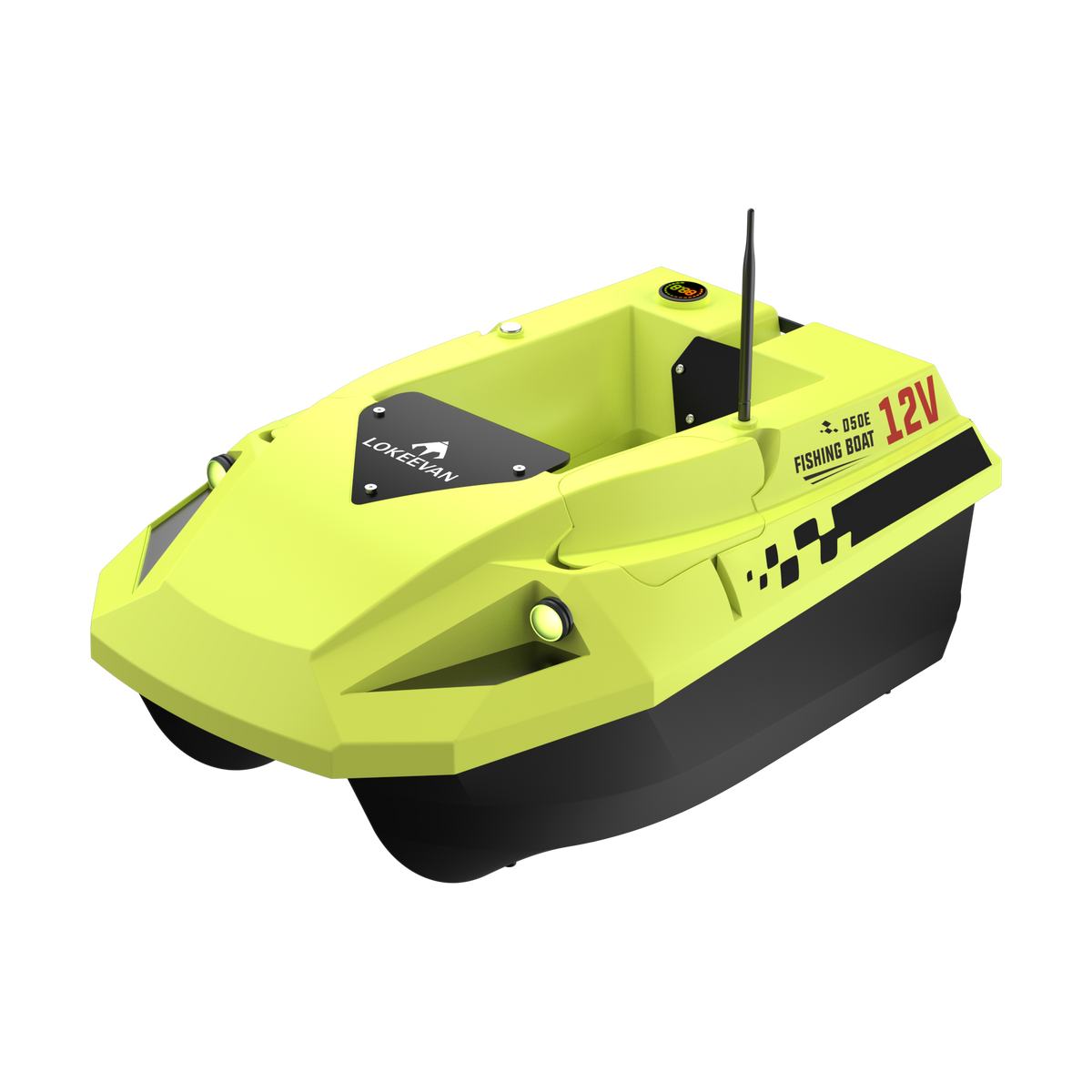 LOKEEVAN D50E Yellow GPS bait boat with depth and temperature sensing on white background