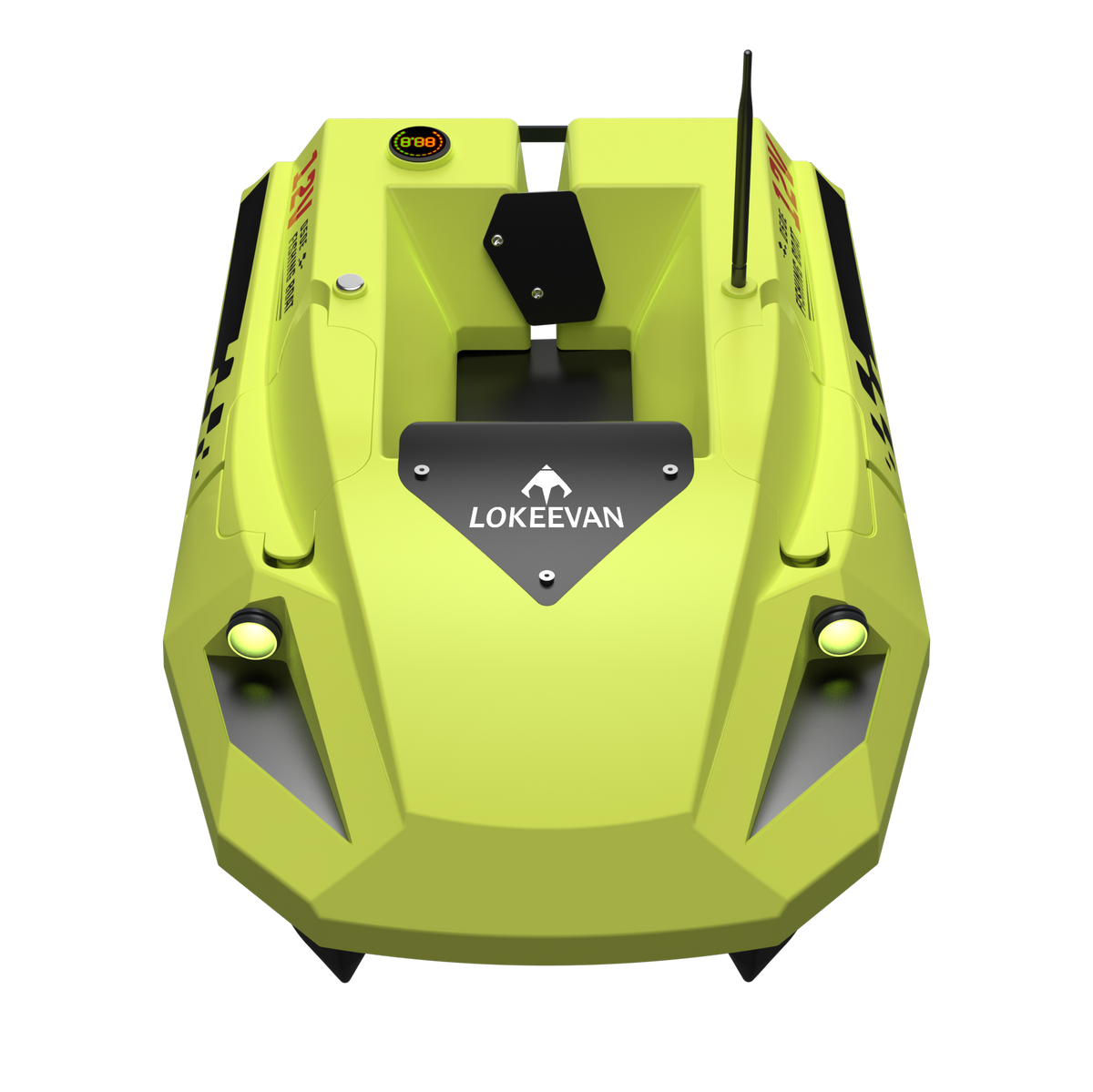 LOKEEVAN D50E Yellow GPS bait boat with depth and temperature sensing on white background