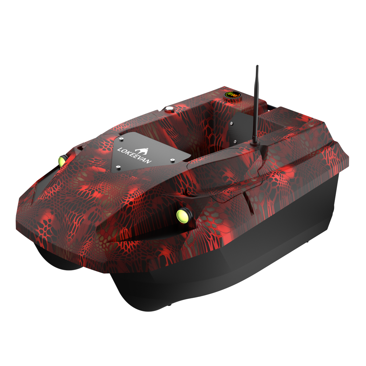 LOKEEVAN D50E Red Snake GPS bait boat with depth and temperature sensing on white background