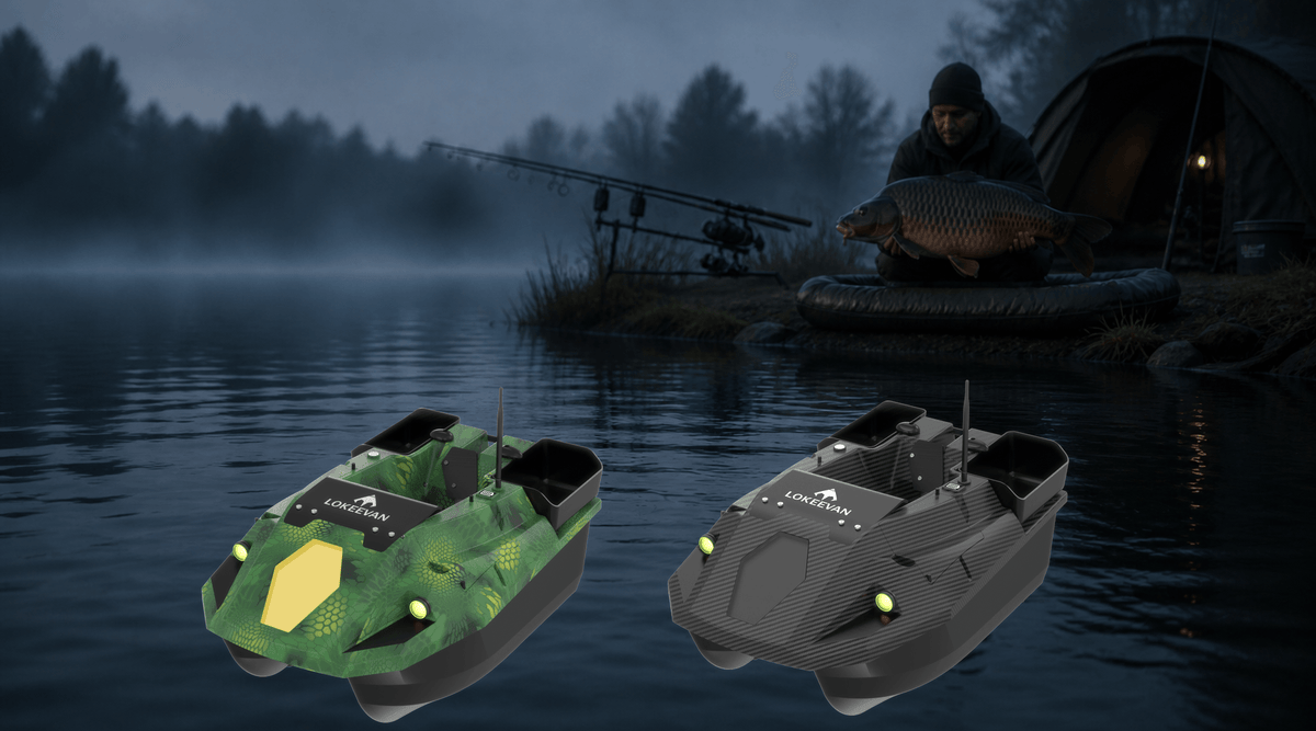 LOKEEVAN D70 multi-hopper bait boats at a European carp fishing session