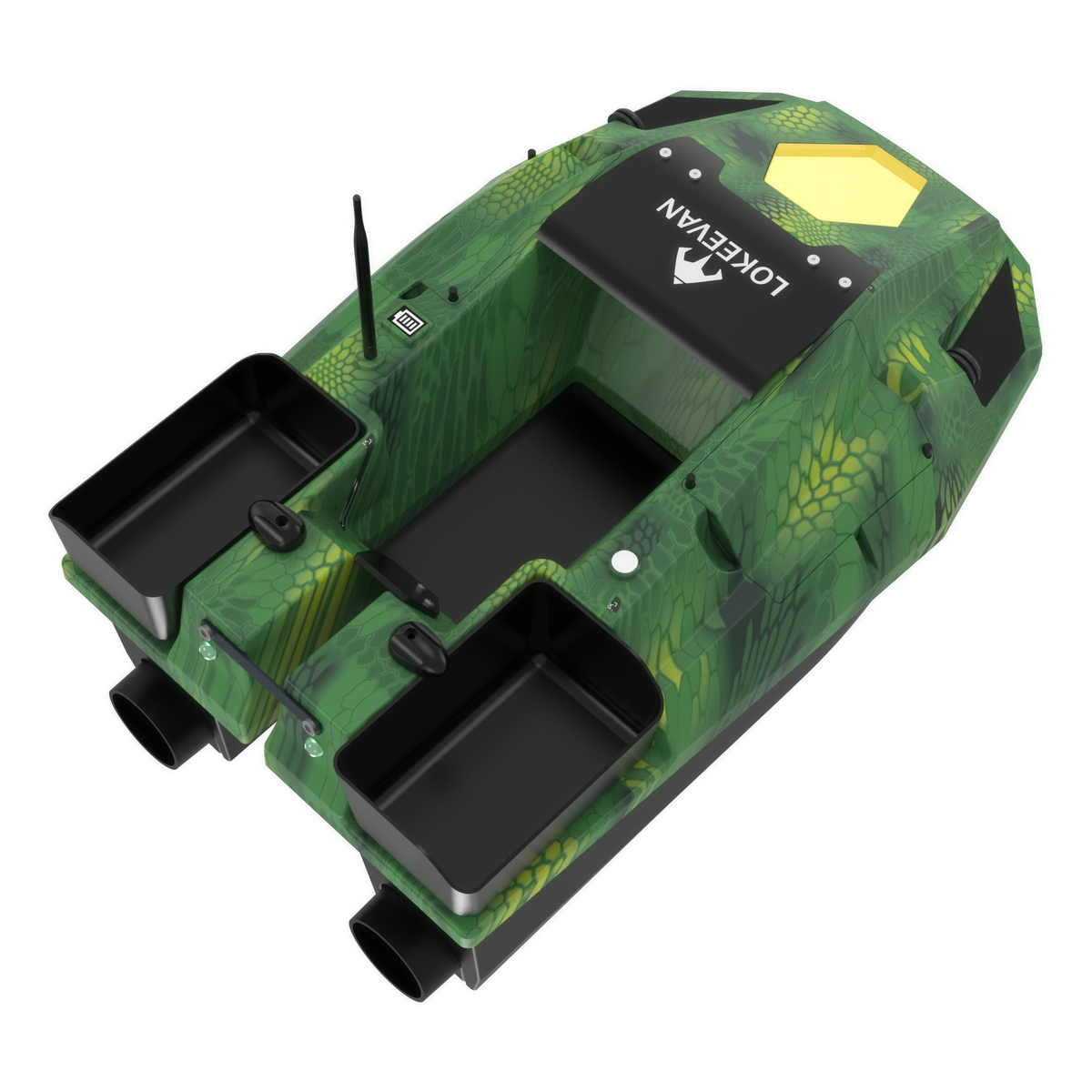 LOKEEVAN D70E Green Cobra multi-hopper GPS bait boat with depth and temperature sensing – product view 3