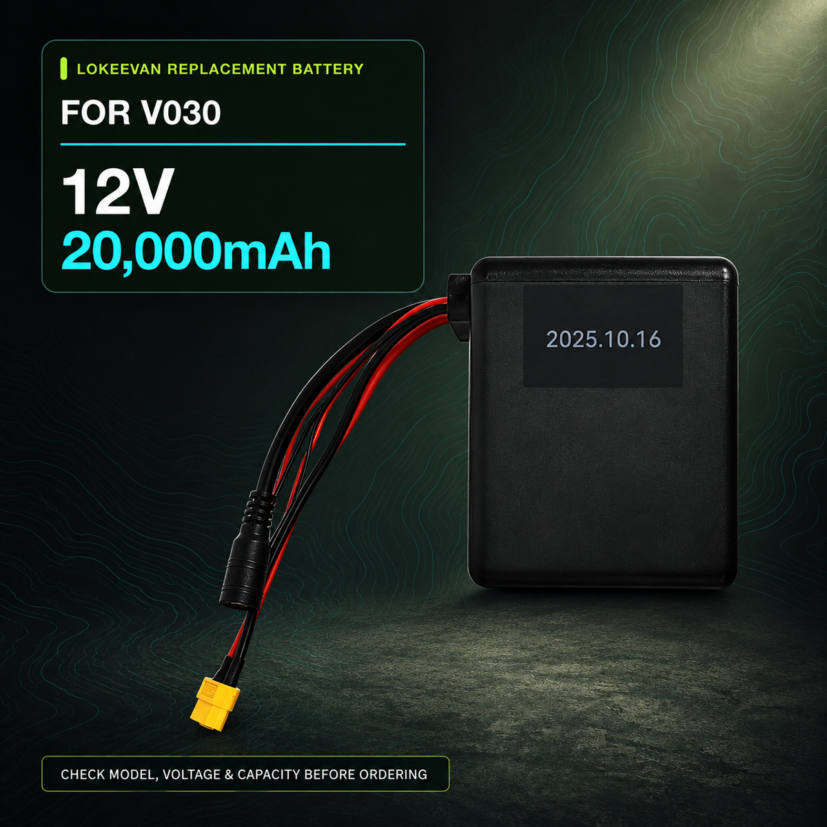 LOKEEVAN 12V 20,000mAh Ersatzakku für das V030 Futterboot mit Akkugehäuse und Anschlüssen
