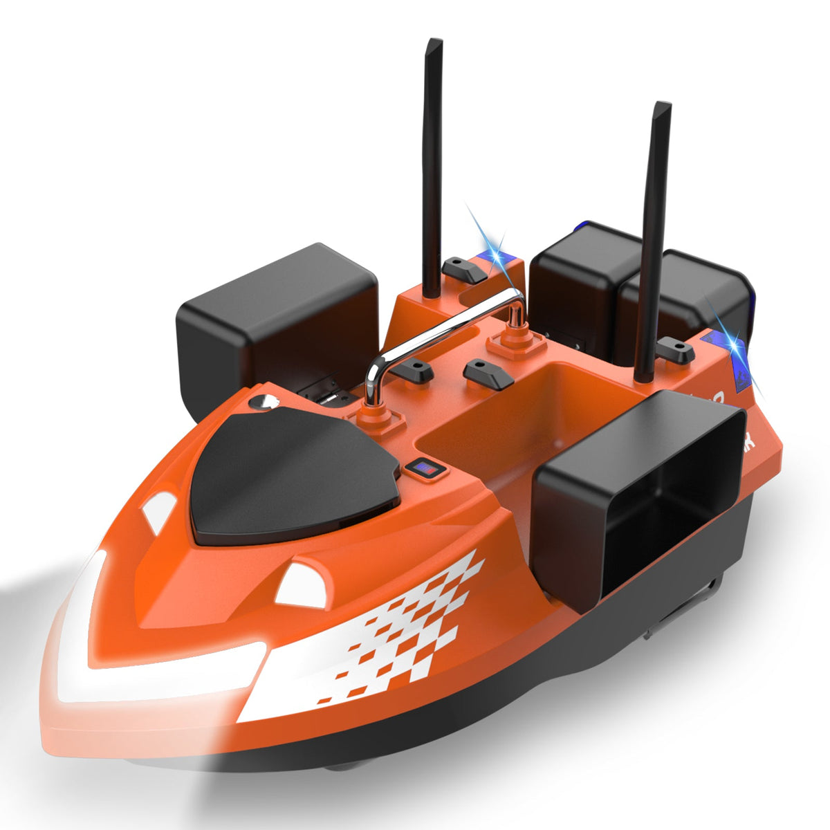 LOKEEVAN V802PRO Orange four-hopper remote bait boat on white background