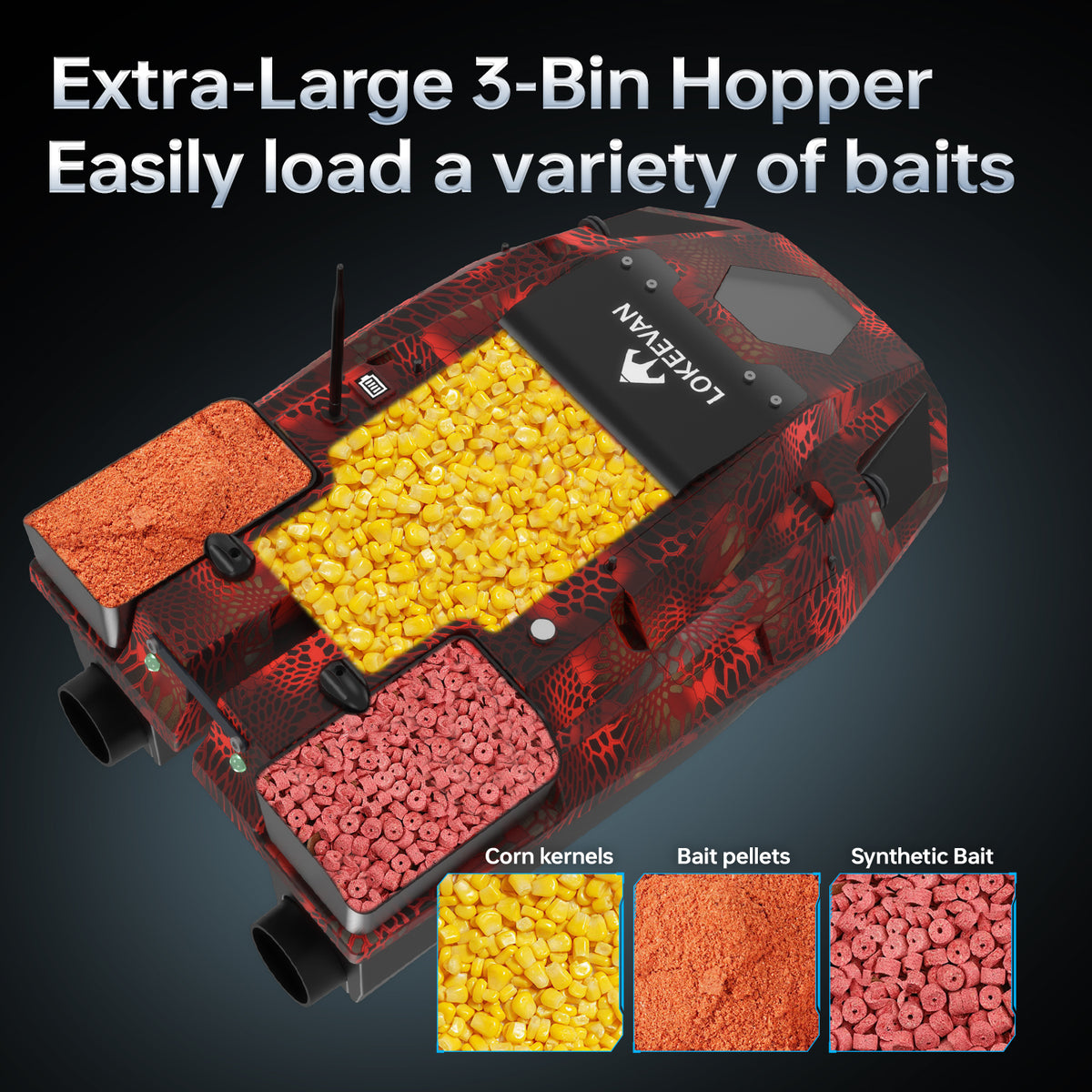 LOKEEVAN D70E multi-hopper GPS bait boat with depth and temperature sensing – feature image 1
