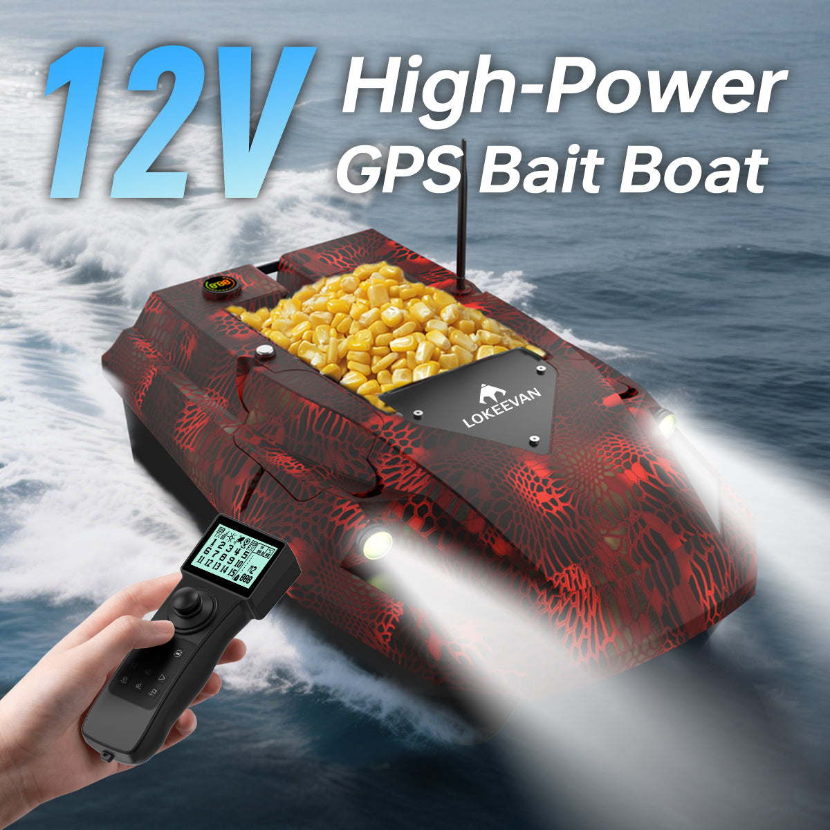LOKEEVAN D50E GPS bait boat with depth and temperature sensing feature overview