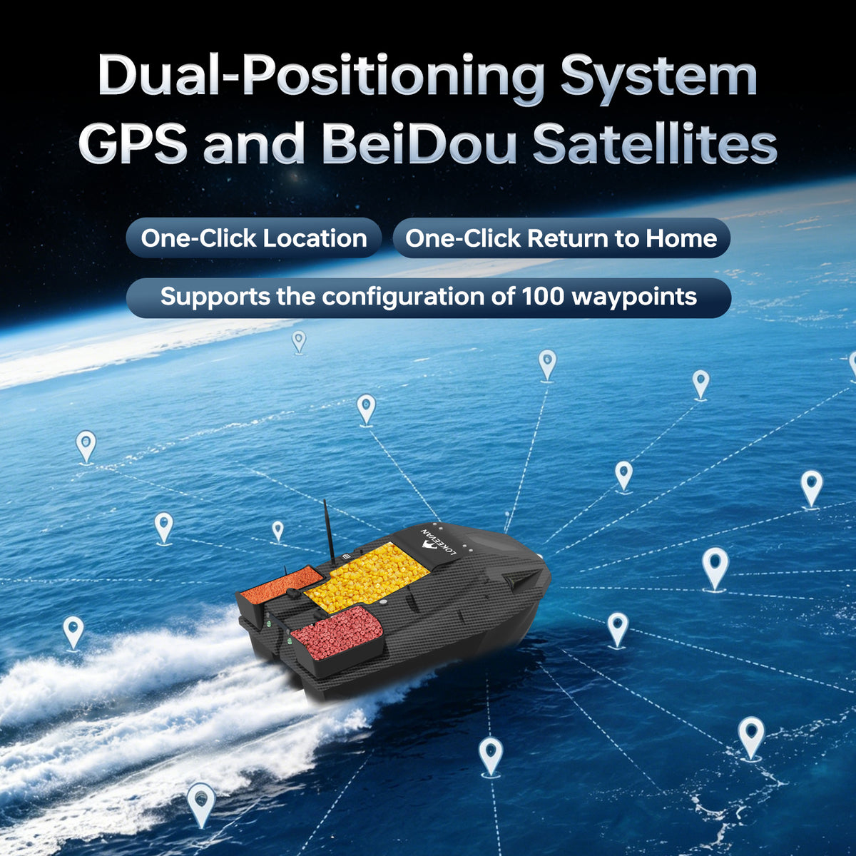 LOKEEVAN D70B multi-hopper GPS bait boat – feature image 2