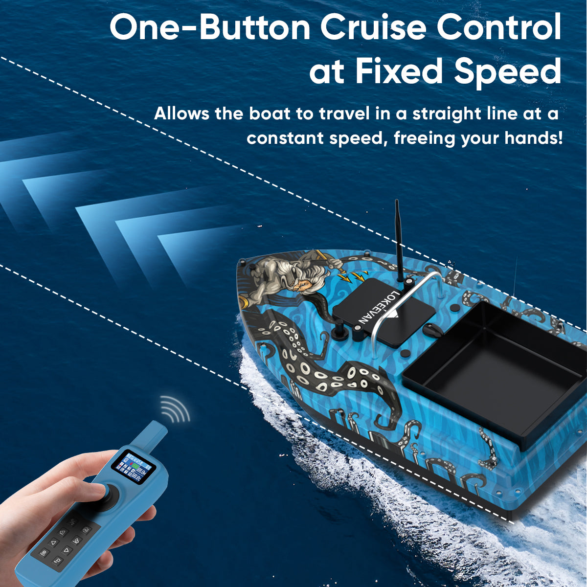 LOKEEVAN D32ED Poseidon Blue GPS bait boat with depth and temperature sensing feature overview