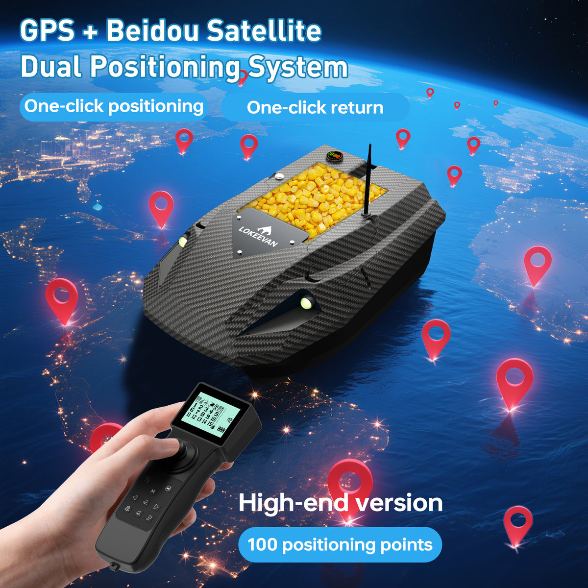 LOKEEVAN D50B GPS bait boat for long carp fishing sessions feature overview