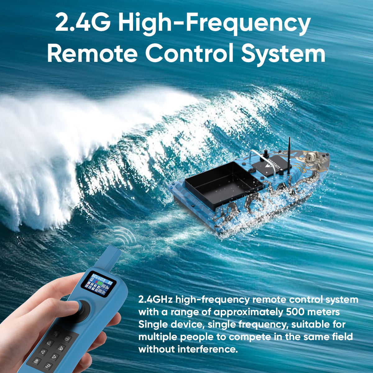 LOKEEVAN D32ED Poseidon Blue GPS bait boat with depth and temperature sensing feature overview