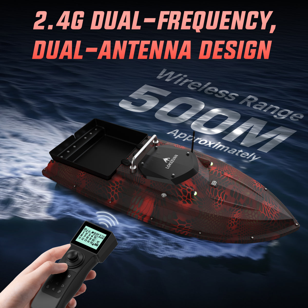 LOKEEVAN D80E high-speed GPS bait boat with depth and temperature sensing feature overview