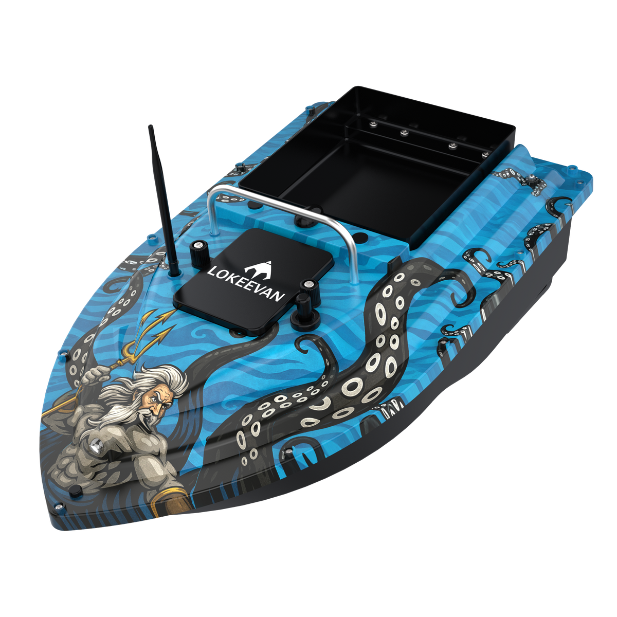 LOKEEVAN D32ED Poseidon Blue GPS bait boat with depth and temperature sensing on white background