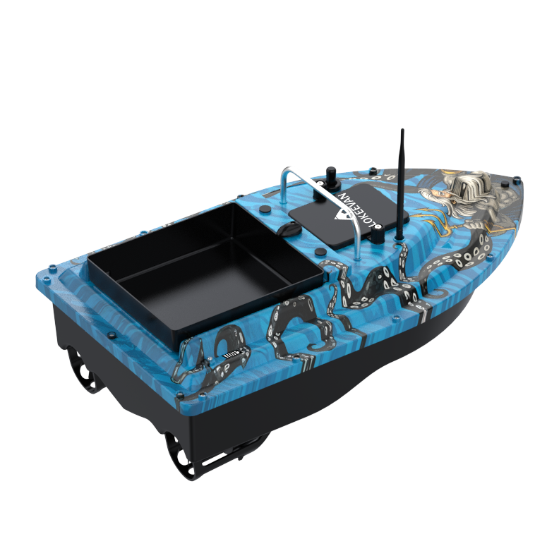 LOKEEVAN D32ED Poseidon Blue GPS bait boat with depth and temperature sensing on white background