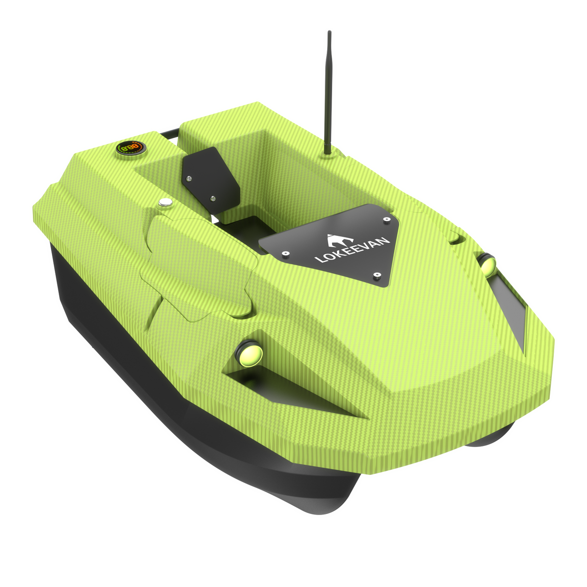 LOKEEVAN D50B Matte Yellow Carbon GPS bait boat for long carp fishing sessions on white background