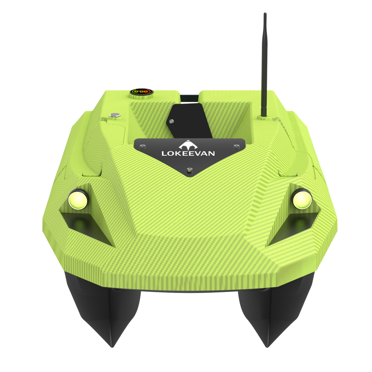 LOKEEVAN D50B Matte Yellow Carbon GPS bait boat for long carp fishing sessions on white background