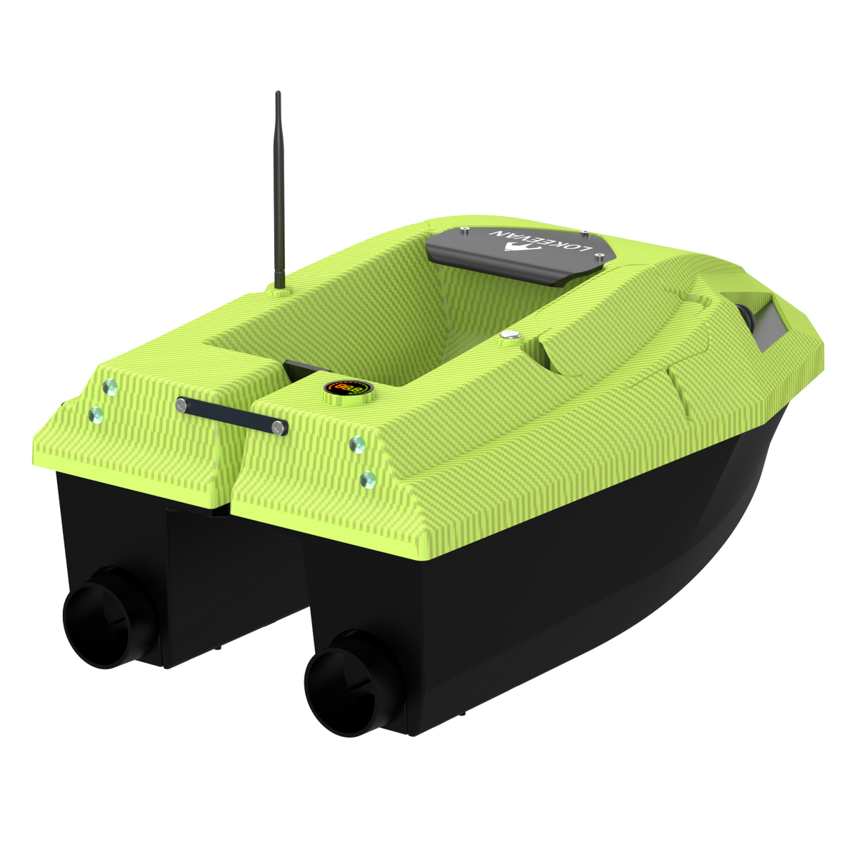 LOKEEVAN D50B Matte Yellow Carbon GPS bait boat for long carp fishing sessions on white background