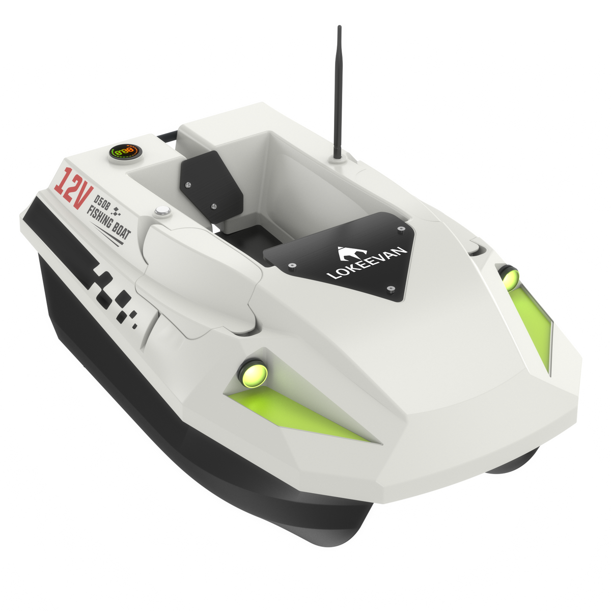 LOKEEVAN D50B White GPS bait boat for long carp fishing sessions on white background