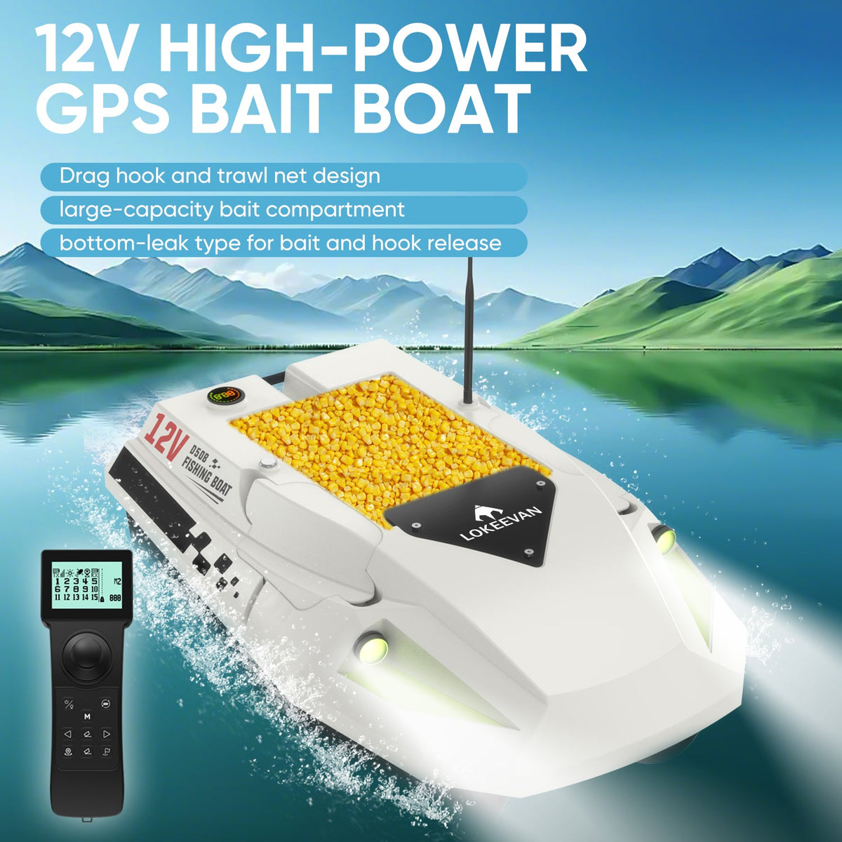LOKEEVAN D50B White GPS bait boat for long carp fishing sessions