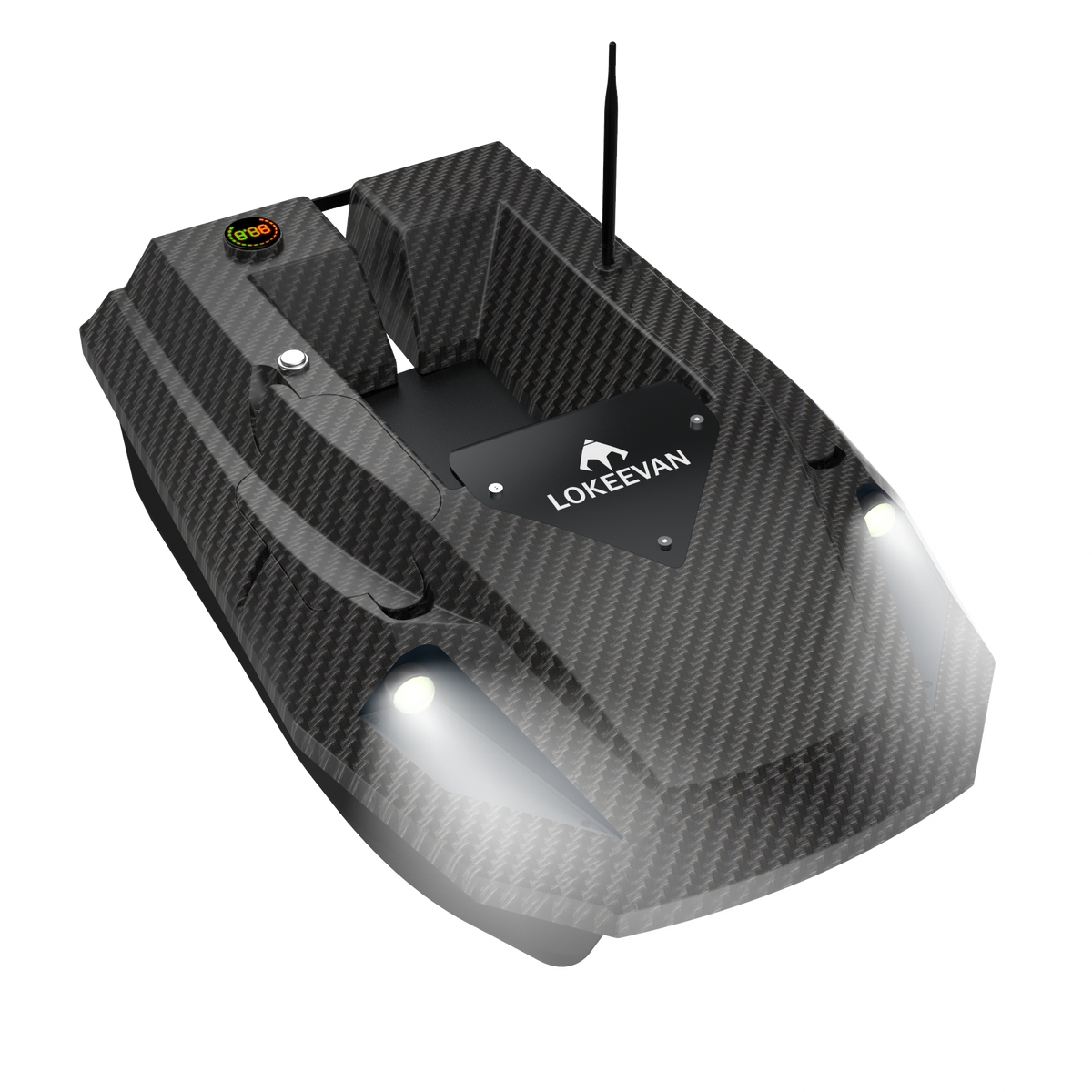 LOKEEVAN D50B Black Carbon GPS bait boat on white background