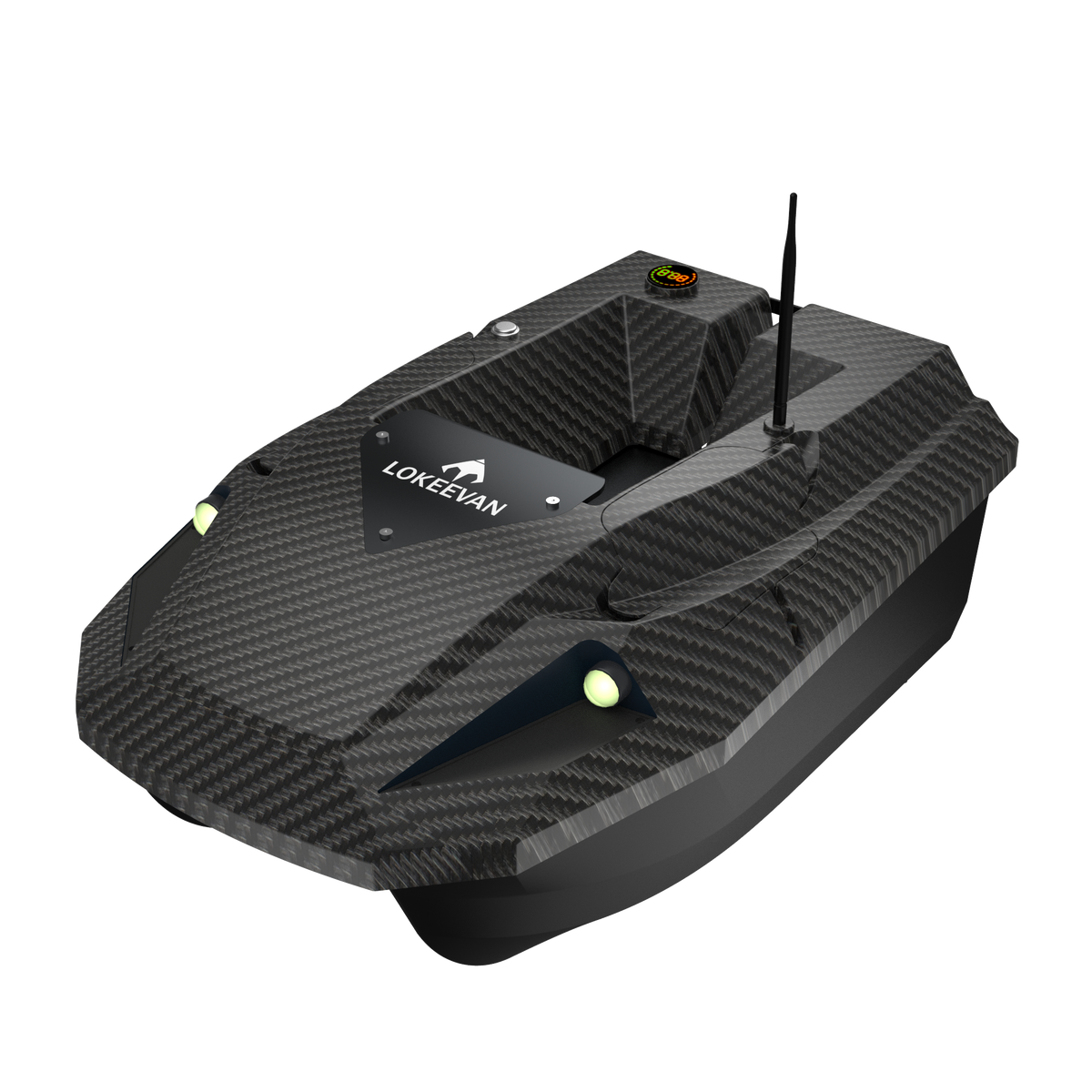 LOKEEVAN D50B Black Carbon GPS bait boat on white background