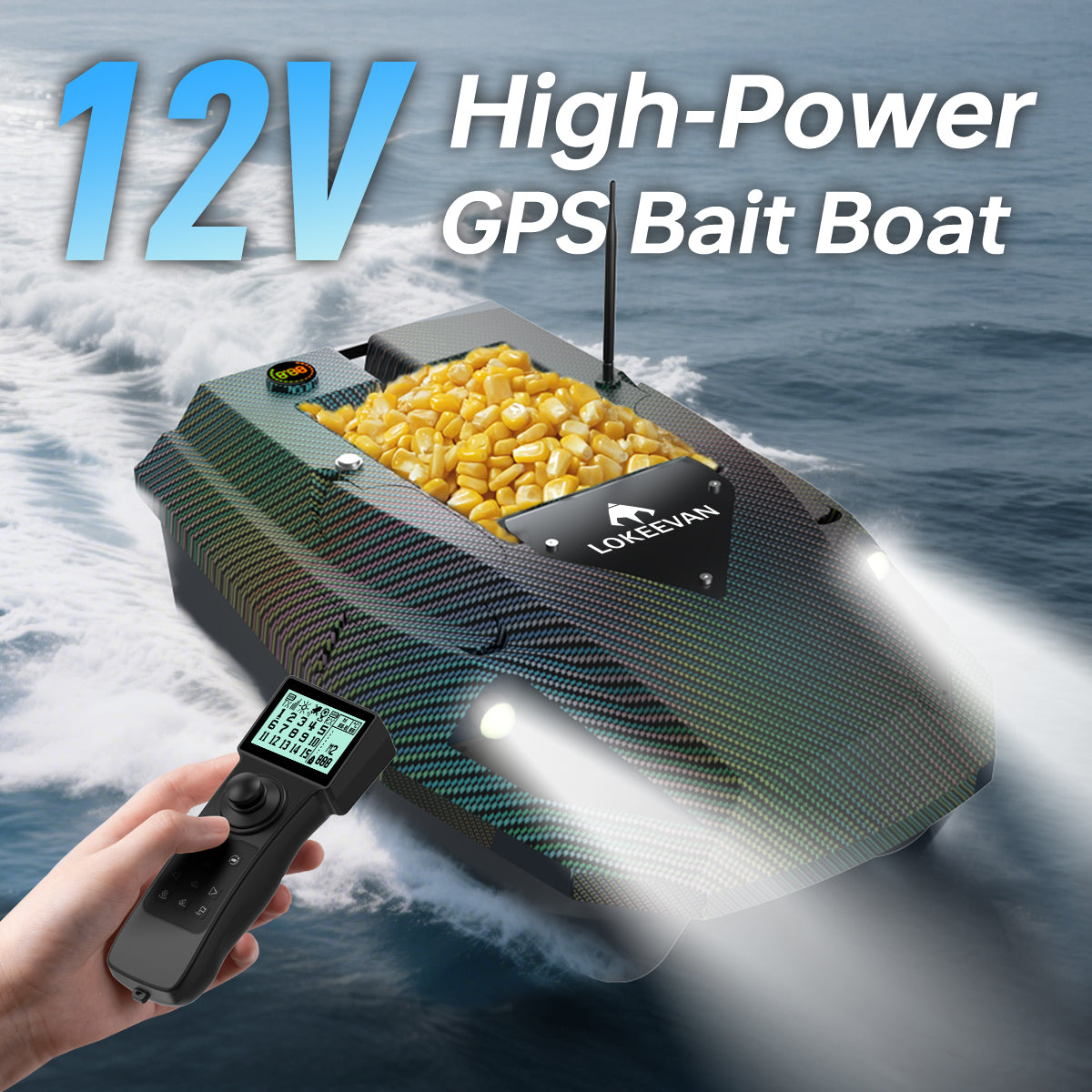 LOKEEVAN D50E Black Carbon GPS bait boat with depth and temperature sensing