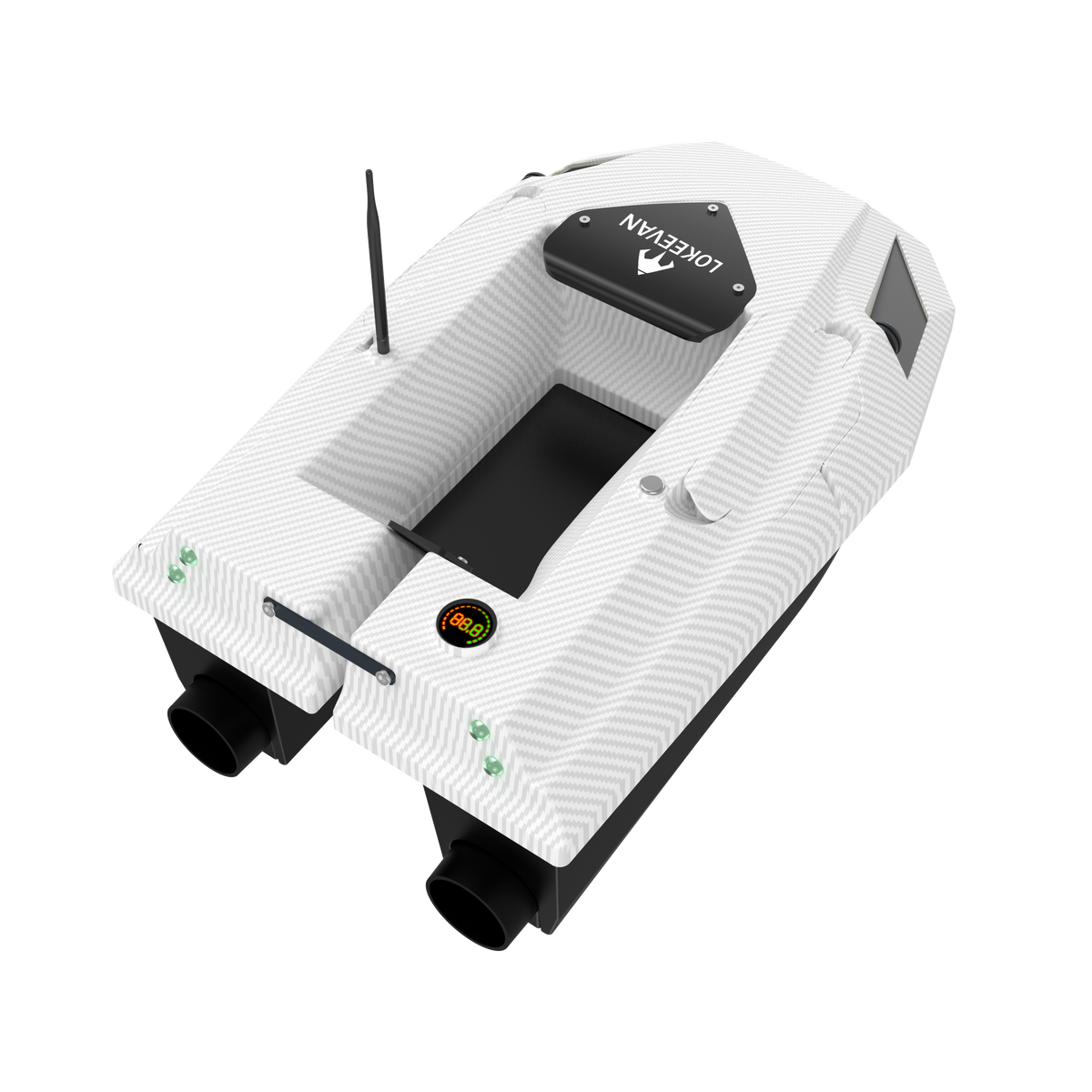 LOKEEVAN D50E White Carbon GPS bait boat with depth and temperature sensing on white background