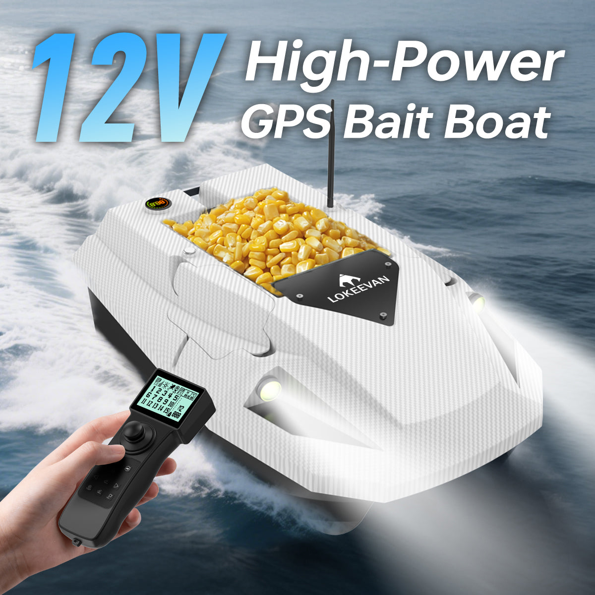 LOKEEVAN D50E White Carbon GPS bait boat with depth and temperature sensing