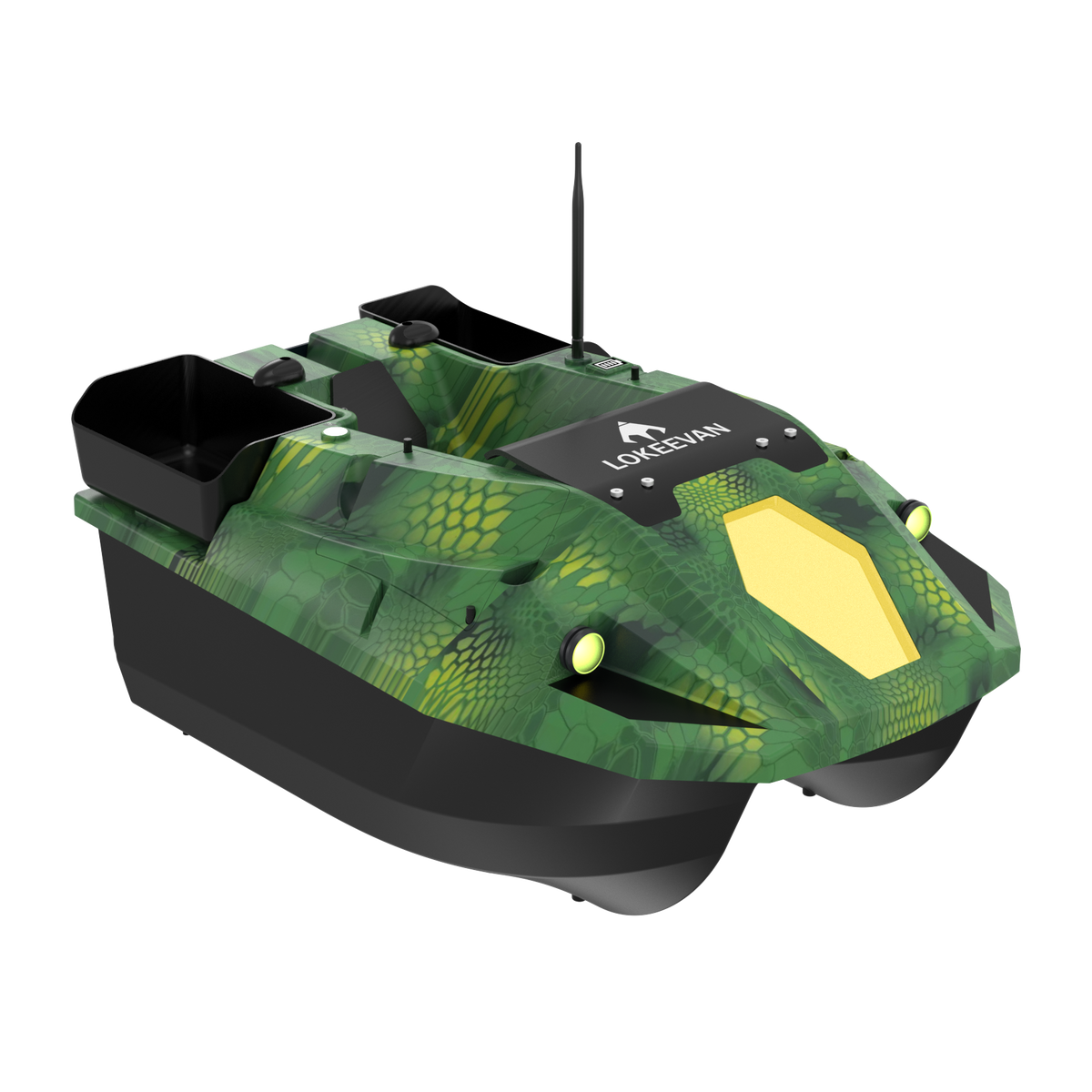 LOKEEVAN D70E Green Cobra multi-hopper GPS bait boat with depth and temperature sensing – product view 9