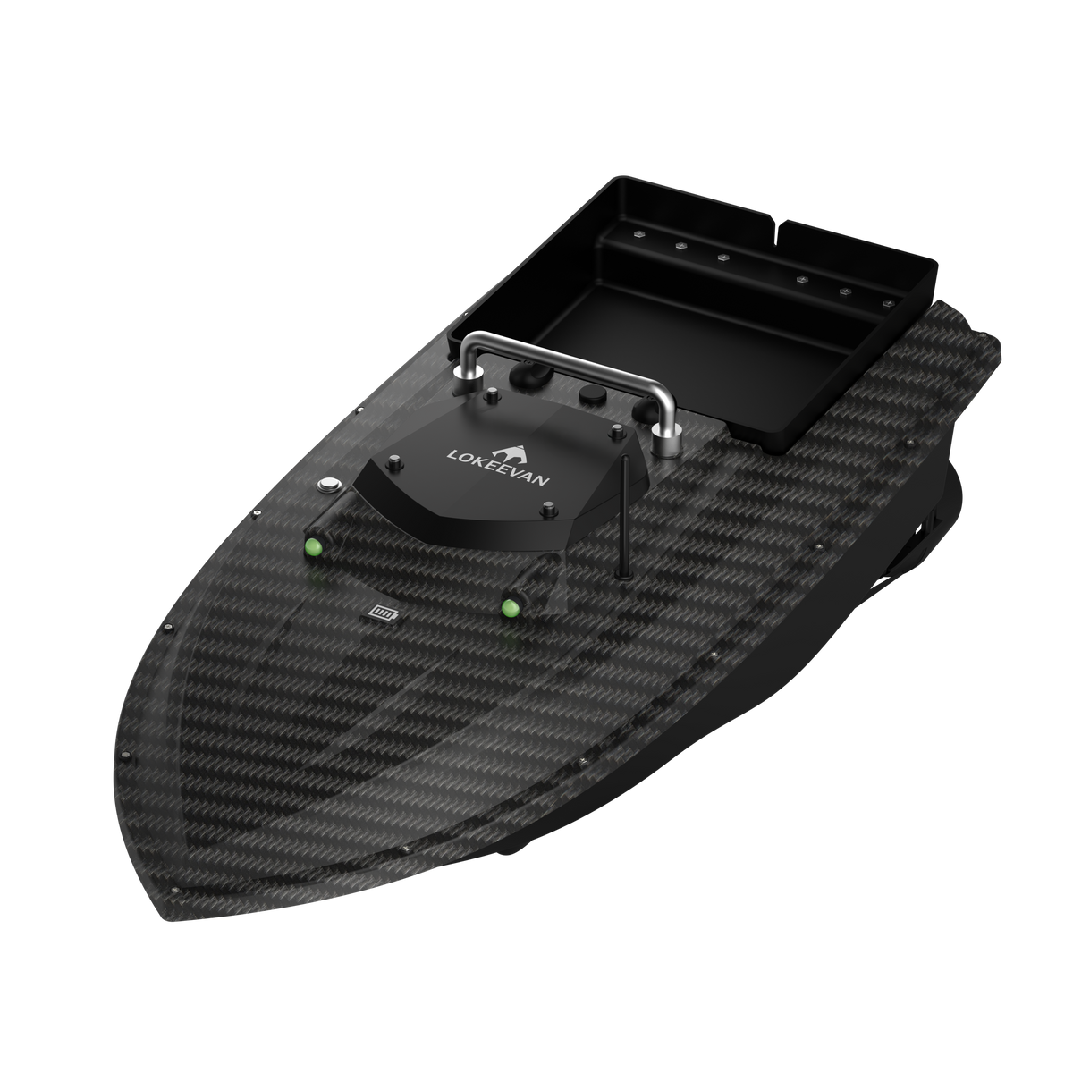 LOKEEVAN D80B Black Carbon high-speed GPS bait boat for large carp waters on white background