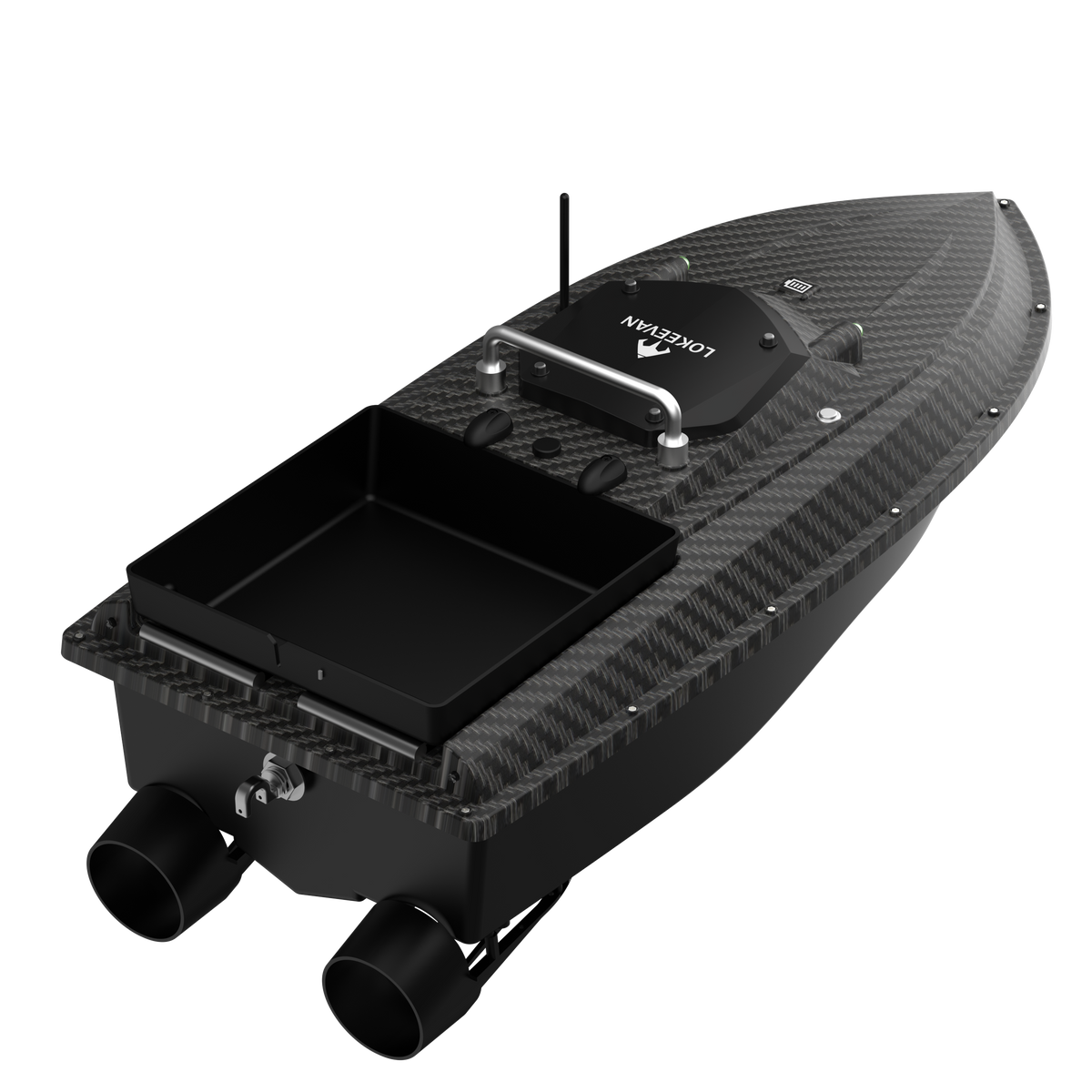 LOKEEVAN D80B Black Carbon high-speed GPS bait boat for large carp waters on white background