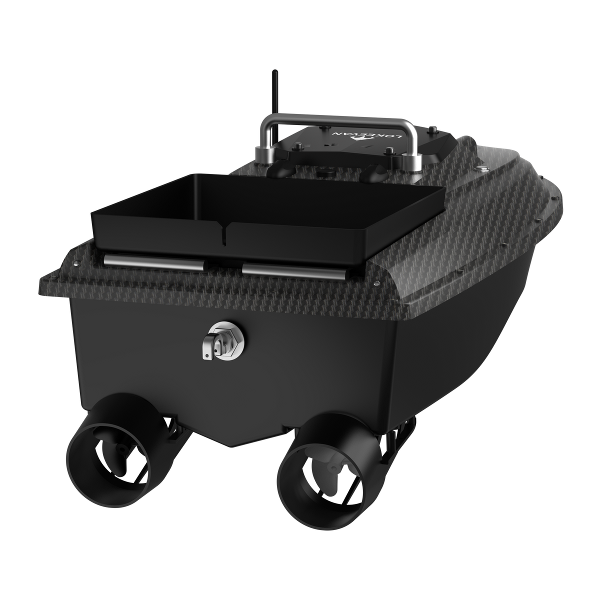 LOKEEVAN D80B Black Carbon high-speed GPS bait boat for large carp waters on white background