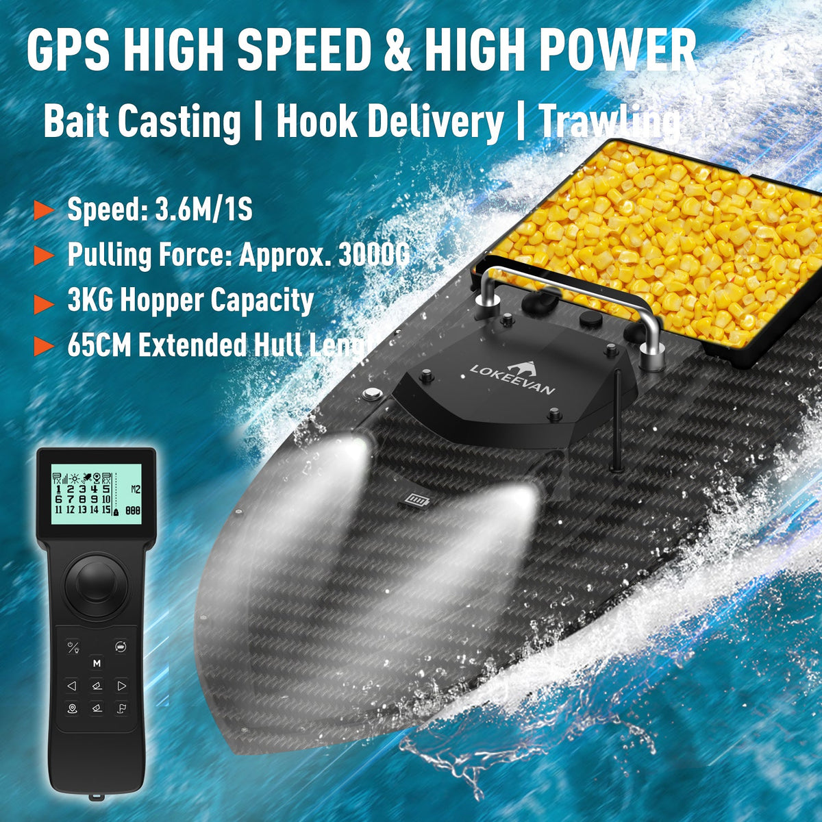 LOKEEVAN D80B Black Carbon high-speed GPS bait boat for large carp waters