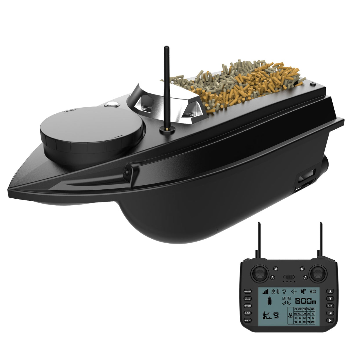 LOKEEVAN V030 Basic and V030 Fishfinder long-session GPS bait boat on white background